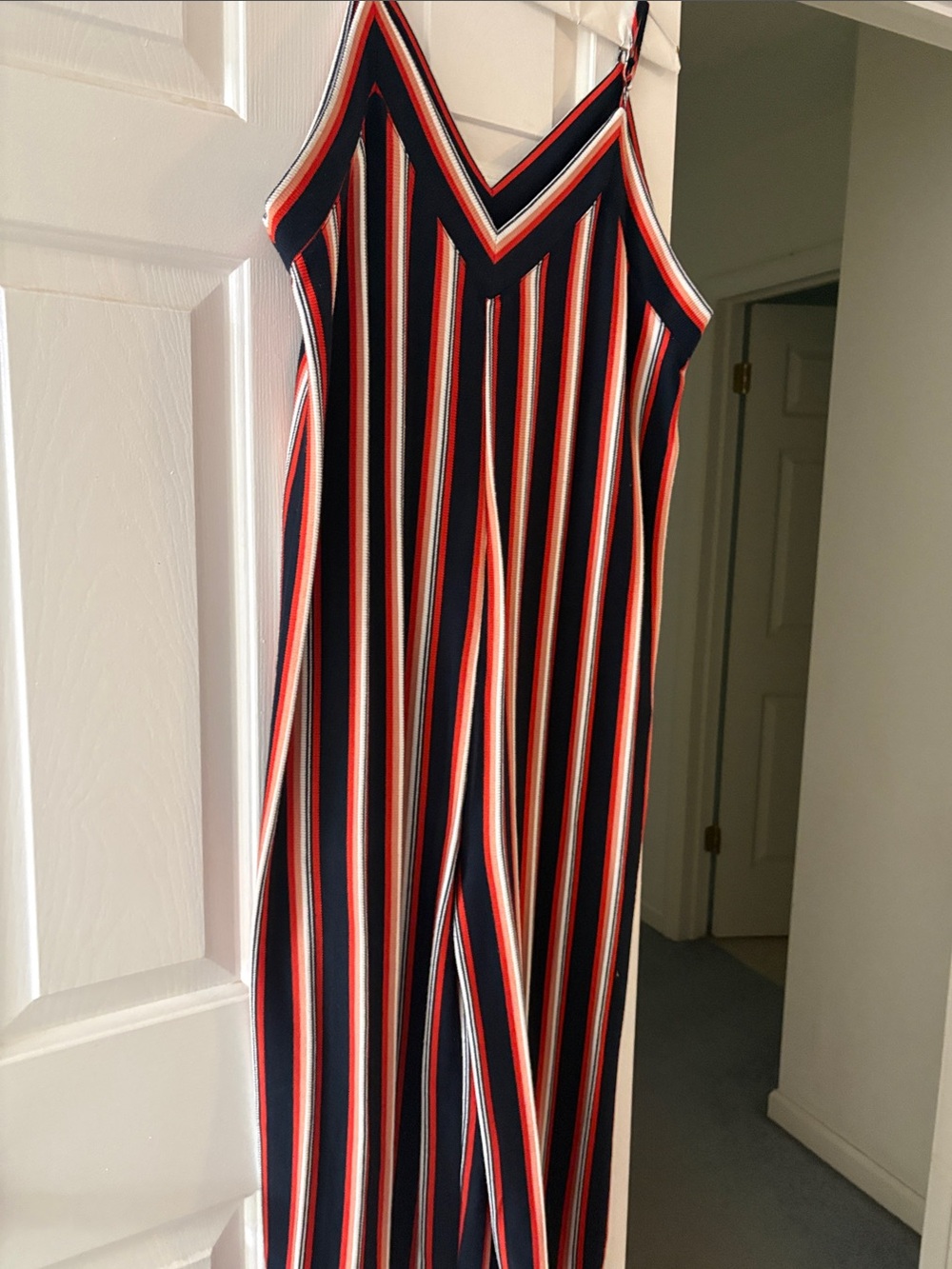 Eyeshadow Navy, Red & White Striped Spaghetti-Strap Jumpsuit